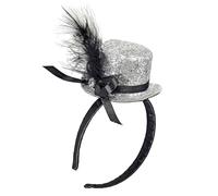 Widmann Fascia Party Fashion con mini cilindro e mini cappello con fiocco - Argento Bambino e Adulto