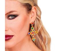 W WIDMANN MILANO Party Fashion - Orecchini a croce con pietre decorative | Orecchini pendenti dorati con pietre preziose colorate per costumi da regina, in stile barocco e per il Dia de los Muertos