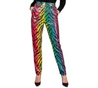 W WIDMANN MILANO Party Fashion - Pantaloni moda party in paillettes da donna, Disco Fever, pantaloni da donna, stampa animalier