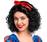 W WIDMANN MILANO Party Fashion - Parrucca da fiaba con fiocco | Parrucca nera in capelli sintetici con capelli leggermente mossi e di media lunghezza - per costumi da fiaba e Carnevale