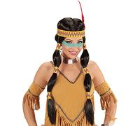 W WIDMANN MILANO Party Fashion - Parrucca da indiana da donna | Parrucca nera a capelli lunghi con trecce in capelli sintetici, fascia e piume per costumi western