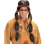 W WIDMANN MILANO Party Fashion - Parrucca da indiano da uomo | Parrucca nera a capelli lunghi con trecce in capelli sintetici e fascia per costumi western