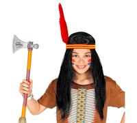 W WIDMANN MILANO Party Fashion - Parrucca da indiano nera | Parrucca nera a capelli lunghi con fascia e piuma in capelli sintetici per feste a tema Far West e Carnevale