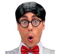 W WIDMANN MILANO Party Fashion - Parrucca da nerd nera con riga in mezzo | Parrucca nera in capelli sintetici con capelli lisci e riga in mezzo - Accessorio per costumi nerd, da studente e Carnevale