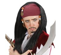 W WIDMANN MILANO Party Fashion - Parrucca da pirata per bambini | Parrucca nera in capelli sintetici con bandana e perline - Accessorio per costumi di Carnevale e feste a tema