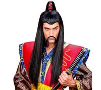 W WIDMANN MILANO Party Fashion - Parrucca da samurai, capelli sintetici lunghi neri con treccia, accessorio per costume da guerriero per Carnevale