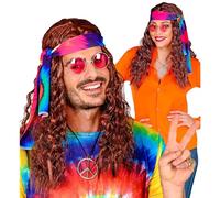 W WIDMANN MILANO Party Fashion - Parrucca hippie con fascia batik, capelli sintetici ricci, flower power, reggae, carnevale