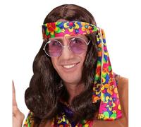 WIDMANN MILANO PARTY FASHION - Parrucca Hippie Dude, con fascia colorata, parrucca a capelli lunghi, flower power