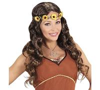 W WIDMANN MILANO Party Fashion 04659 - Parrucca hippie o medievale, marrone, con cerchietto, carnevale, festa a tema