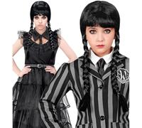 W WIDMANN MILANO Party Fashion - Parrucca Dark Girl, nera, 2 trecce, acconciatura a treccia, mercoledì, gotica