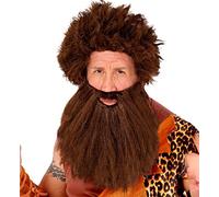 W WIDMANN MILANO Party Fashion - Parrucca "Uomo delle caverne" con barba | Parrucca marrone in capelli sintetici per l'età della pietra, i Neanderthal, la giungla, il Carnevale e le feste a tema