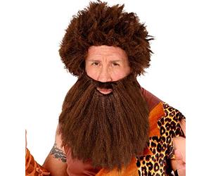 W WIDMANN MILANO Party Fashion - Parrucca "Uomo delle caverne" con barba | Parrucca marrone in capelli sintetici per l'età della pietra, i Neanderthal, la giungla, il Carnevale e le feste a tema
