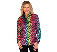 W WIDMANN MILANO Party Fashion - Party Fashion Blusa di Paillettes per Donna, Disco Fever, Camicia da Donna, Stampa Animalier, Festival, Costumi in Maschera