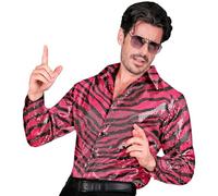 W WIDMANN MILANO Party Fashion - Party Fashion camicia in paillettes da uomo, Disco Fever, stampa animalier, camicia da uomo