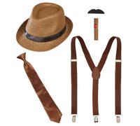W WIDMANN MILANO Party Fashion - Set accessori gangster anni '20 | Set da 5 pezzi con cappello, cravatta, bretelle, baffi e sigaro finto - per Carnevale e feste a tema