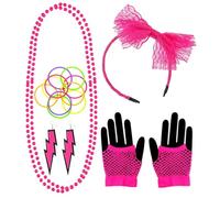 W WIDMANN MILANO Party Fashion - set di costumi moda anni '80, neon, fascia per capelli, collane di perle, orecchini, guanti a rete senza dita, 10 braccialetti, disco