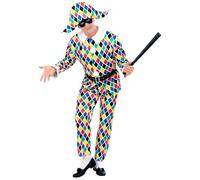 W WIDMANN MILANO Party Fashion - Costume da Arlecchino, gilet, pantaloni, cintura, cappello, clown, costume patchwork, giullare, teatro, festa a tema, carnevale
