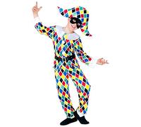 W WIDMANN MILANO Party Fashion - Costume da arlecchino, da bambini, composto da giacca, pantaloni, cintura e cappello, per carnevale e feste a tema