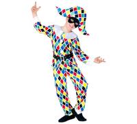 W WIDMANN MILANO Party Fashion - Set costume da Arlecchino per bambini | Costume da clown e giullare di corte con giacca, pantaloni, cintura e cappello per il Carnevale e le feste a tema