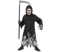 W WIDMANN MILANO Party Fashion - Set costume da bambino Morte luminosa | Angelo della Morte con mantello, cappuccio, guanti, maschera e falce per Halloween, Carnevale e feste a tema horror