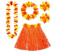 W WIDMANN MILANO Party Fashion - Set costume Hawaii, gonna in rafia, collana di fiori, fascia e braccialetti di fiori, festa estiva, festa in spiaggia, carnevale