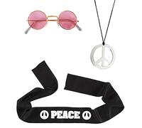 WIDMANN Hippie Set Fascia Per Testa Occhiali Collana Costume Party E Carnevale 321, Multicolore