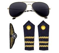 W WIDMANN MILANO Party Fashion 00085 - Set da pilota in 3 pezzi, composto da occhiali da sole, gradi da spallina e distintivo, per carnevale e feste a tema
