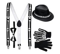 W WIDMANN MILANO Party Fashion - Set da travestimento Scheletro, 4 pezzi | Con bretelle, papillon, guanti e cappello per Halloween, Carnevale e feste a tema