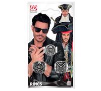 W WIDMANN MILANO Party Fashion - Set di 3 anelli da pirata | 3 diversi anelli con sigillo come gioielli per il Carnevale, Halloween, il cosplay e le feste a tema