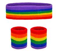 W WIDMANN MILANO Party Fashion - Set di 3 fasce antisudore, con fascia per la fronte e 2 braccialetti, accessori sportivi, per tuta da ginnastica anni '80