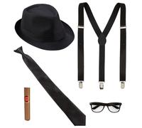 W WIDMANN MILANO Party Fashion 68558 - Set di costumi da Re del Blues, 5 pezzi, cappello, bretelle, cravatta, occhiali e sigaro, Charleston, gangster, boss mafioso