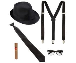 W WIDMANN MILANO Party Fashion - Set di accessori Blues Brothers | Set da 5 pezzi con cappello, bretelle, cravatta, occhiali e finto sigaro - per il Carnevale e le feste a tema