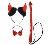 W WIDMANN MILANO Party Fashion 8235R - Set costume da diavolo rosso, 3 pezzi, corna da diavolo, papillon, coda, Halloween, carnevale, festa a tema