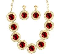 W WIDMANN MILANO Party Fashion - Set di gioielli Regina, 3 pezzi | Collana e orecchini a bottone, bigiotteria in oro con pietre rosse per costumi rinascimentali, da principessa e da nobiltà