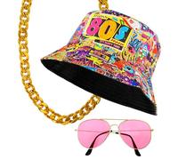 W WIDMANN MILANO Party Fashion - Set moda Hip Hop anni '90, cappello da pesca, occhiali, collana, anello, accessorio per costumi di carnevale