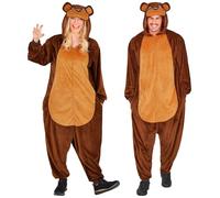 W WIDMANN MILANO Party Fashion - Tuta da orso per adulti, tuta in peluche marrone con cappuccio, costume da animale per Carnevale