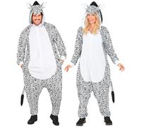 W WIDMANN MILANO Party Fashion - Tuta da zebra per adulti, tuta in peluche bianco e nero con cappuccio, costume da animale per Carnevale