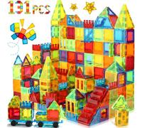 W WISE BLOCK Costruzioni Magnetiche Bambini 131 pezzi con 2 auto, STEM Blocchi da Costruzione Magnetici Giocattoli per 3 4 5 6 7 8 anni ragazzo ragazza