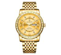 W WOLF-CUB Orologi da uomo alla moda con quadrante diamantato al quarzo, visualizzazione settimanale, impermeabile, orologio da uomo, Oro, Affari