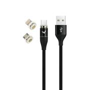 W Wonder Full Power - Cavo Intrecciato Magnetico 3 in 1 da USB-A a USB-C/Lightning/Micro-USB, 1 m, Colore: Nero