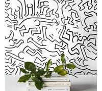 W4B Carta da Parati Murale Pop Art Keith Haring, Motivo Bianco e Nero