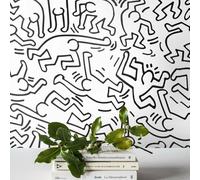 W4B Carta da Parati Murale Pop Art Keith Haring, Motivo Bianco e Nero