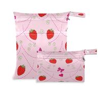 Waassud 2 borse umidificate con fragole con fiori (2) borse umide riutilizzabili organizer per pannolini con 2 tasche con cerniera per costume da bagno vestiti da palestra