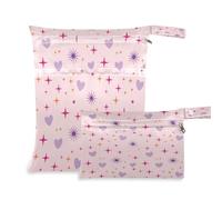 Waassud 2 sacchetti bagnati con stelle e cuori, riutilizzabili, organizer per pannolini, per costumi da bagno, vestiti da palestra