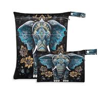 Waassud 2 sacchetti per pannolini riutilizzabili a forma di elefante, con 2 tasche con cerniera, per organizzare i pannolini e i vestiti da palestra, Multicolore, Taglia unica, moderno