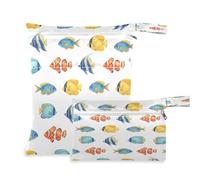 Waassud 2 sacchetti per pannolini riutilizzabili a forma di pesce tropicale, organizer con 2 tasche con cerniera, sacchetti per organizzare i pannolini per costume da bagno e vestiti da palestra
