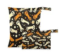 Waassud 2 sacchetti per pannolini riutilizzabili con design a ossa arancioni, organizer con 2 tasche con cerniera, sacchetti per pannolini per costume da bagno e abbigliamento da palestra,