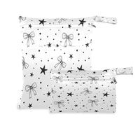 Waassud 2 sacchetti per pannolini riutilizzabili con fiocchi e stelle, organizer con 2 tasche con cerniera per riporre i pannolini, per costumi da bagno e vestiti da palestra