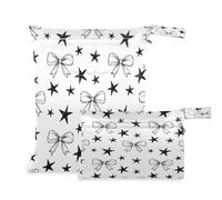 Waassud 2 sacchetti per pannolini riutilizzabili con fiocchi neri e stelle, organizer con 2 tasche con cerniera per riporre i pannolini, per costumi da bagno e vestiti da palestra