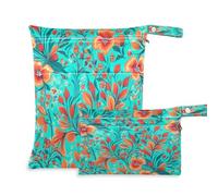 Waassud 2 sacchetti per pannolini riutilizzabili con fiori arancioni luminosi, organizer con 2 tasche con cerniera, per organizzare costumi da bagno e vestiti da palestra, Multicolore, Taglia unica,